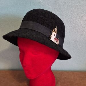 Chic Black Women's Hat with Nautical Lighthouse Accent